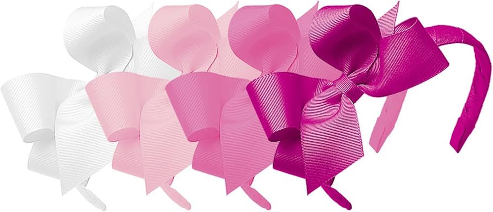 Wee Ones Girls' Classic Grosgrain Headbands with Grosgrain Bows and a Plain Wrap Center, 4 Pack, ... | Amazon (US)