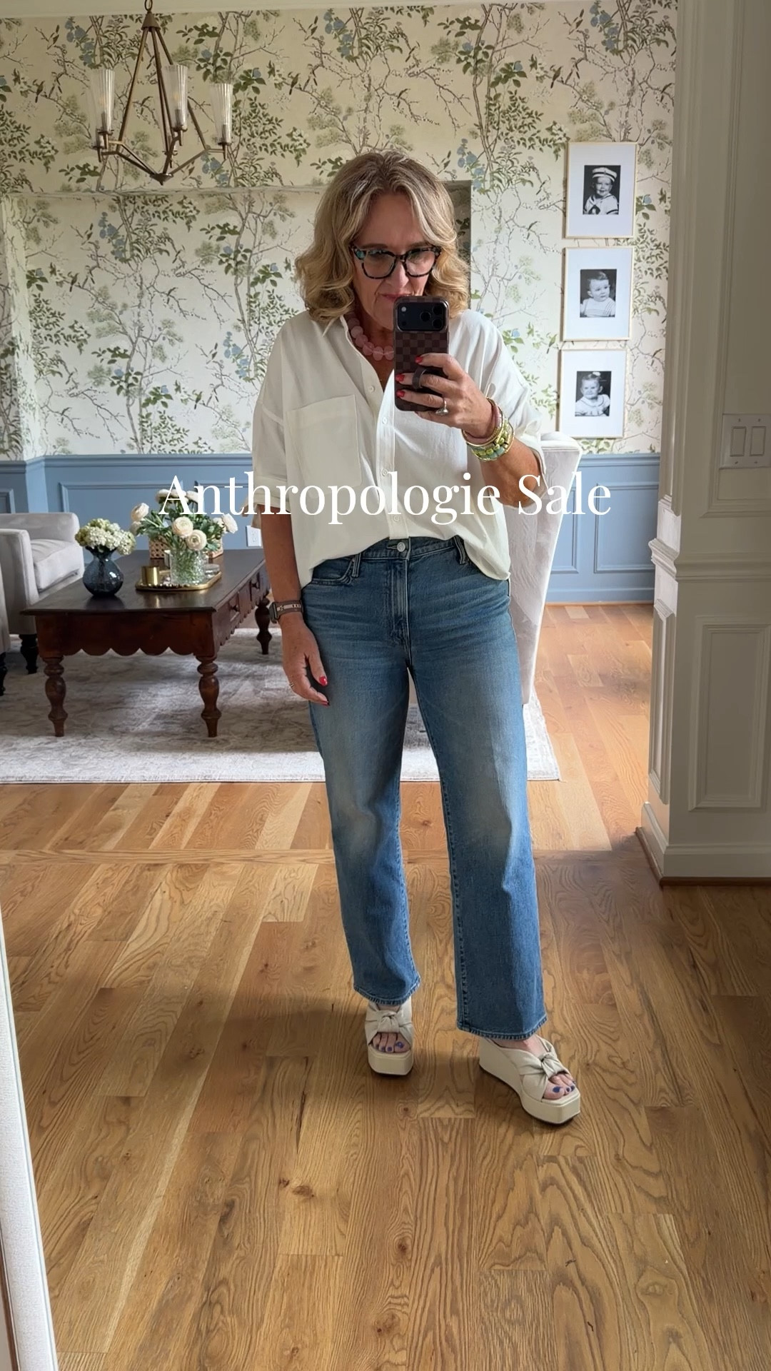 Anthro buy more save more sale 
Oxford size small
Mother denim I sized up to a 30 
New shoes tts 
Bauble bar 20% off but also available on anthro 
Bracelets 20% off code NANETTE20

#LTKootd #LTKOver40 #LTKSaleAlert
