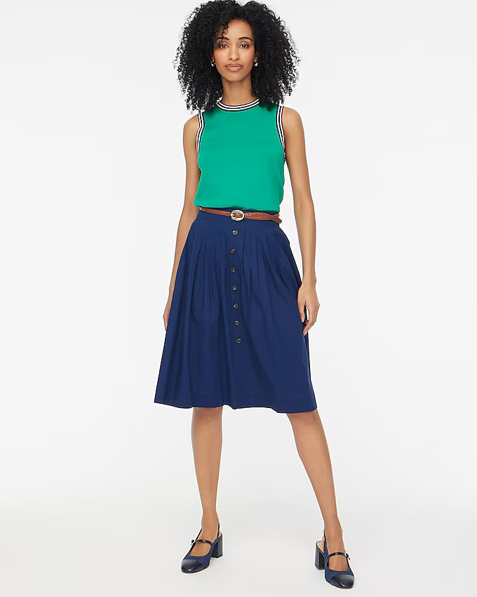 Pleated button-front midi skirt | J.Crew Factory