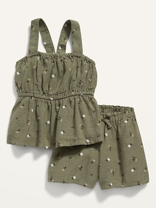 Linen-Blend Floral Peplum Top and Shorts Set for Baby | Old Navy (US)