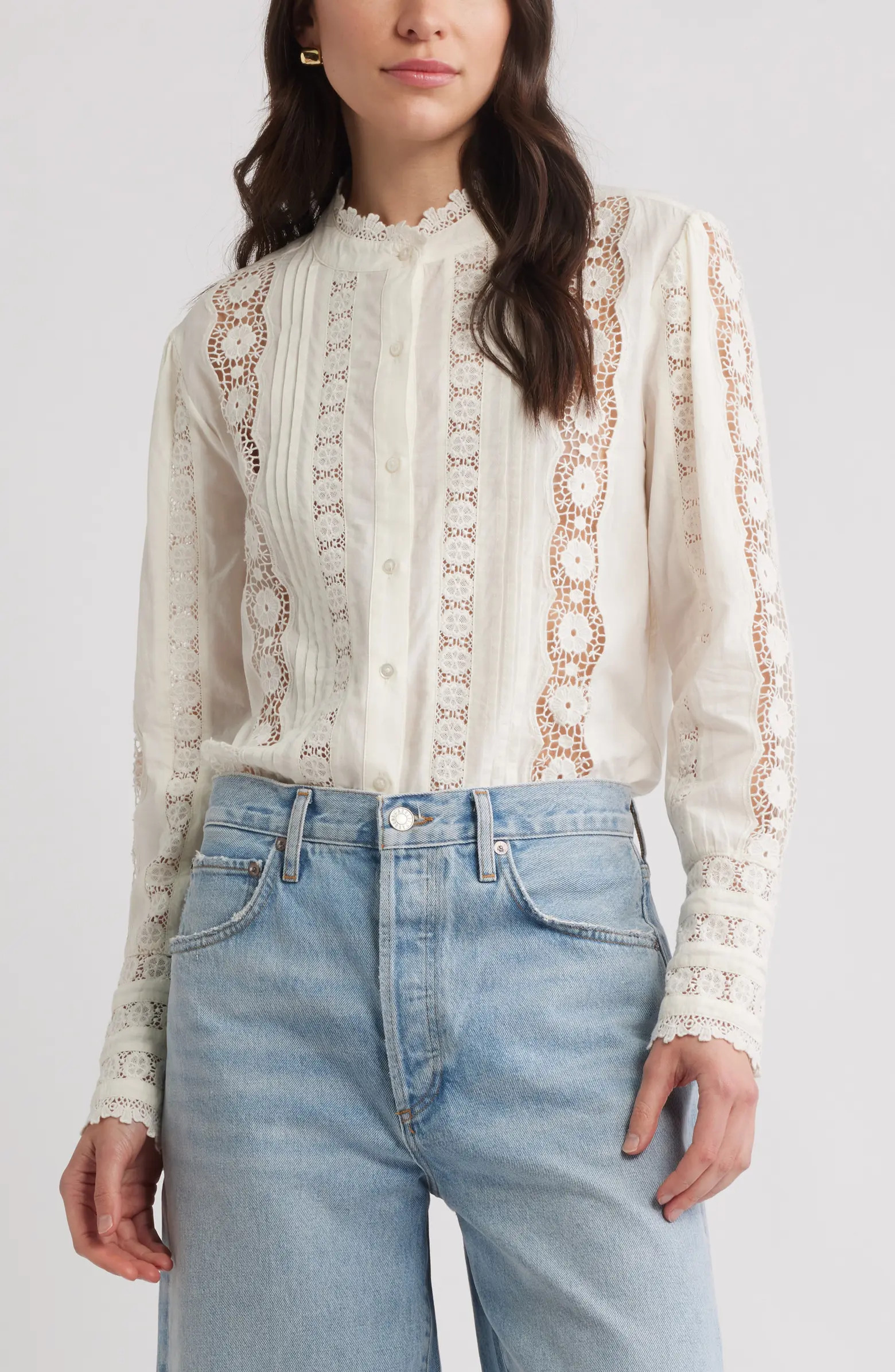 Pretty Lace Panel Button-Up Shirt | Nordstrom