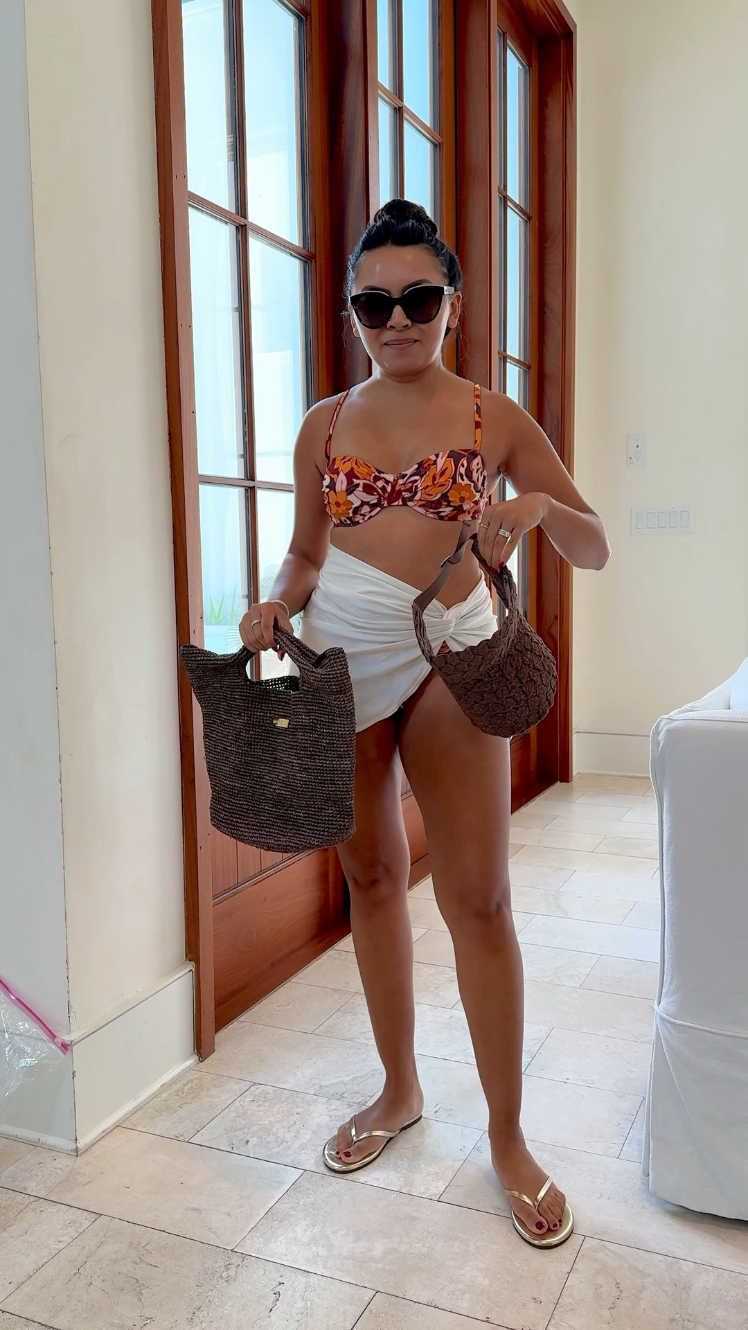 Brown floral bikini top size xs TTS 
Brown bikini bottoms size small TTS 
Coverup skirt size xs TTS


#LTKPetite #LTKSwim #LTKFindsUnder50