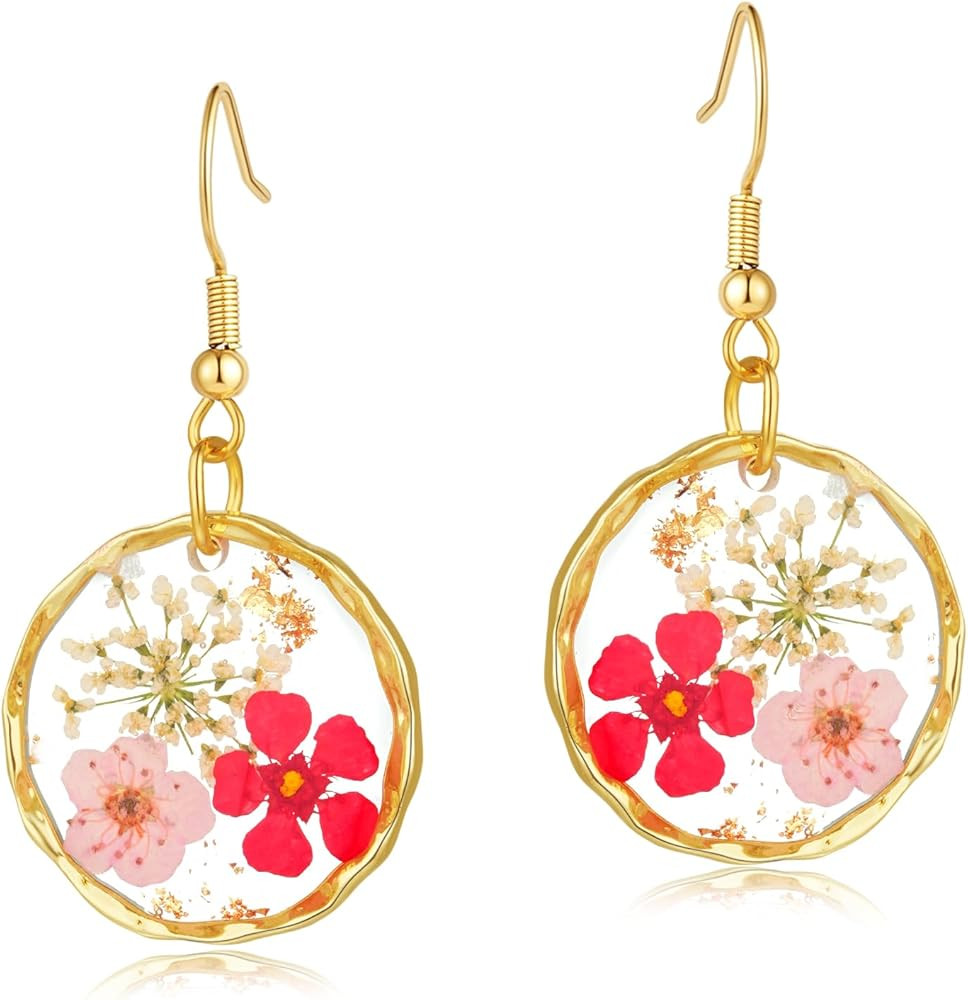 Real Pressed Flower Earrings for Women, Handmade Boho Chic Dangle Design, Unique Floral Jewelry, ... | Amazon (US)