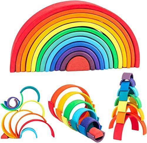 WOOD CITY Rainbow Stacking Toys, 12-Piece Double Natural Wooden Rainbow Stacker, Waldorf & Montessor | Amazon (US)