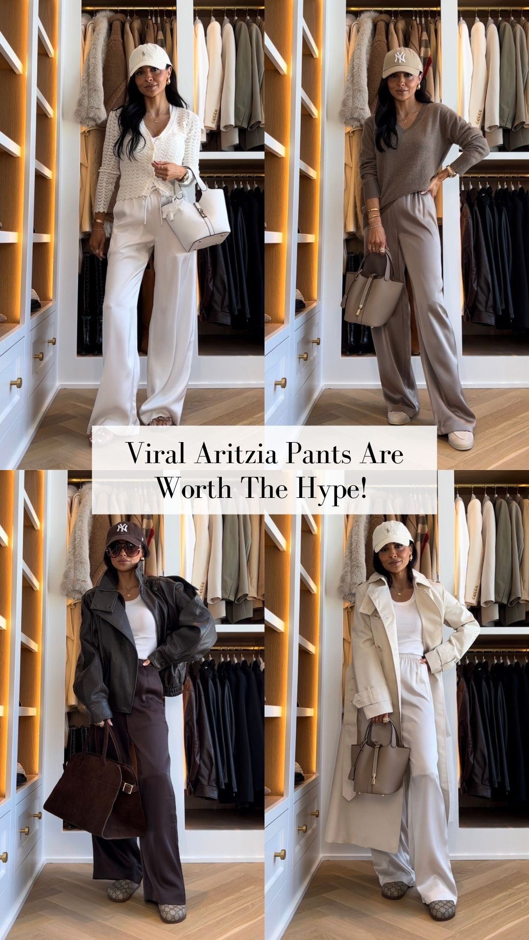 Aritzia haul - wearing the viral satin pants that fit everyone 
Aritzia Archer satin pant and Lodge pant wearing an XXS
White tank wearing an XS
Trench coat wearing an XXS
Zara trench coat wearing an XS
Amazon Hermes inspired sandals run TTS 
Amazon Valentino inspired jelly sandals run TTS 
Amazon sunglasses 
Gucci Giglio bag 
Gucci mules run TTS
Zara viral leather jacket wearing a small




#LTKWorkwear #LTKmomlife #LTKOver40
