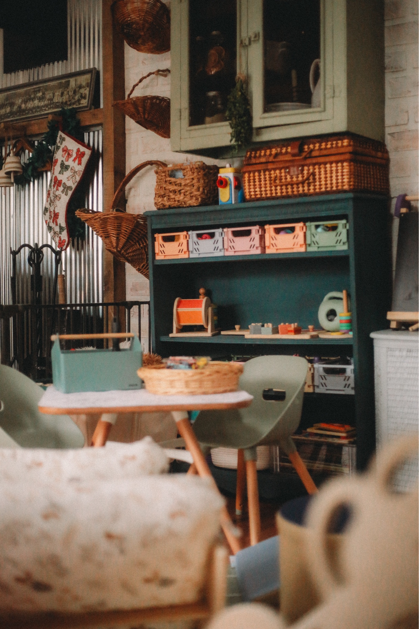 Repurposed this cabinet from Facebook 
Marketplace into toy storage by removing the doors, painting it and adding some small, collapsible baskets. They come in a 5 pack and are great for all those small toys that easily get lost. The play table is the perfect size for kids, has held up for years, and even has large coloring sheets you can buy to adhere to the top for easy coloring and fun  

#LTKKids #LTKFamily #LTKHome