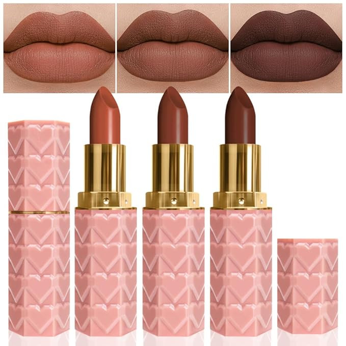 evpct 3Pcs Dark Deep Orange Brown Coffee Nude Matte Lipstick Sets for Women 24 Hour Matt Matte Li... | Amazon (US)