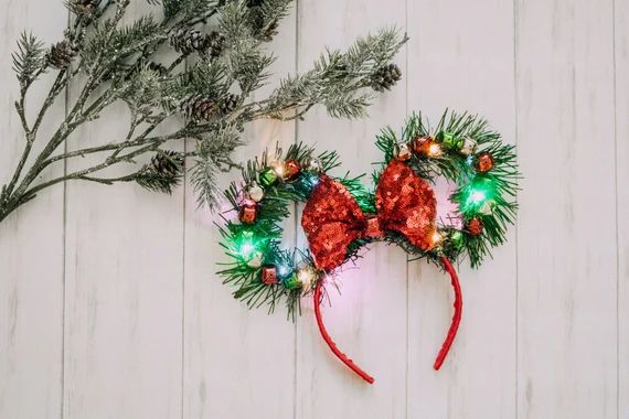 Disney Christmas Wreath Ears Fairylight Ears Light up Mouse | Etsy | Etsy (US)