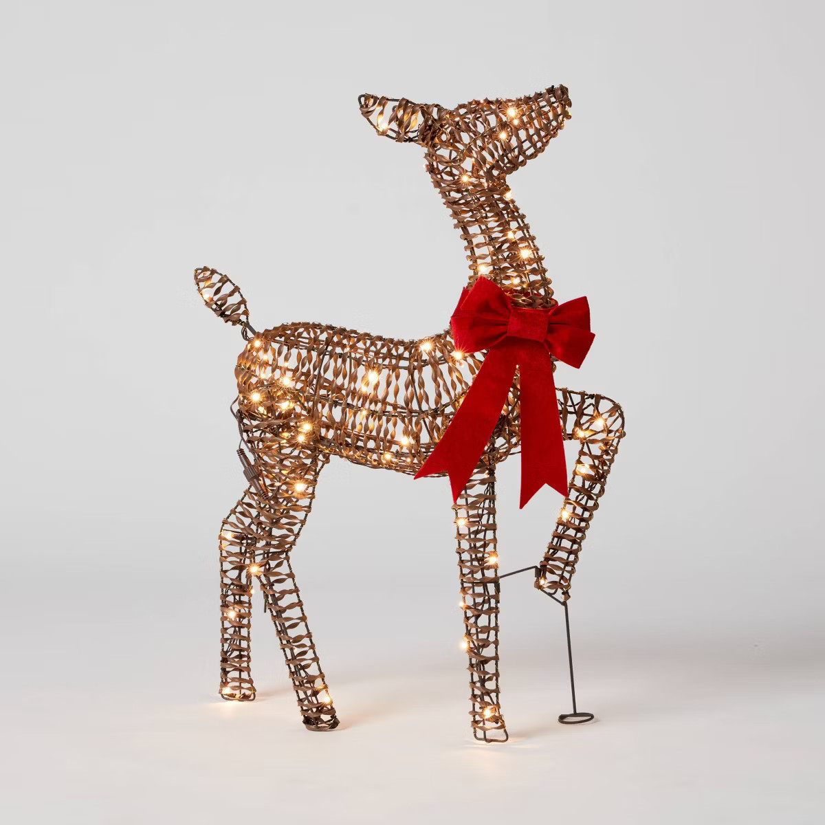 LED Faux Rattan Deer with Red Bow Christmas Novelty Sculpture Light - Wondershop™ | Target
