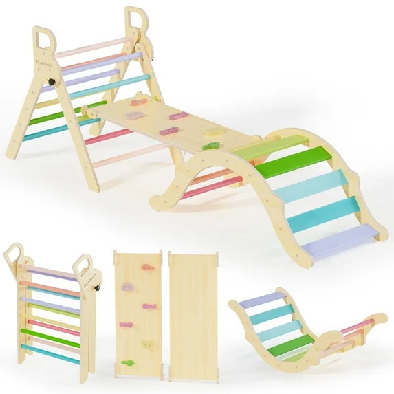 BlueWood Climbing Pikler Triangle Set Montessori Indoor Jungle Gym 8-in-1 Foldable Wooden | Walmart (US)