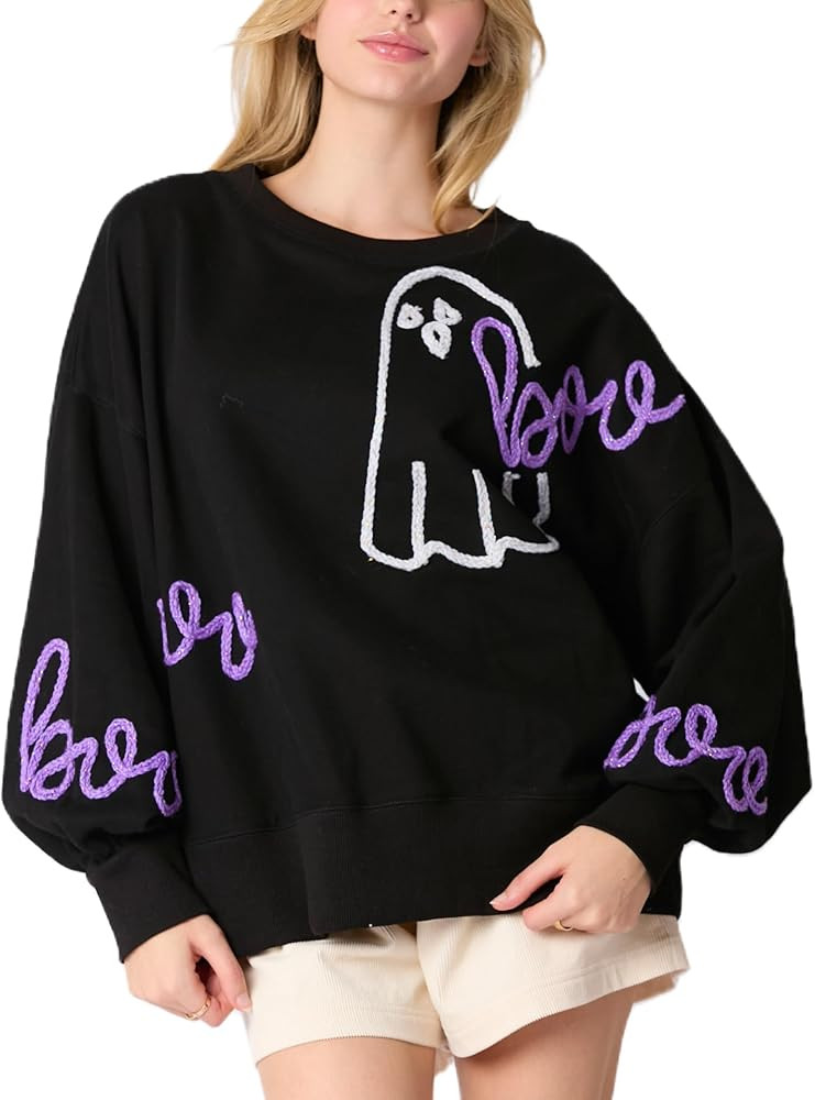 Women Halloween Sequin Sweatshirt Spooky Season Funny Graphic Shirts Long Sleeve Crewneck Sweater... | Amazon (US)