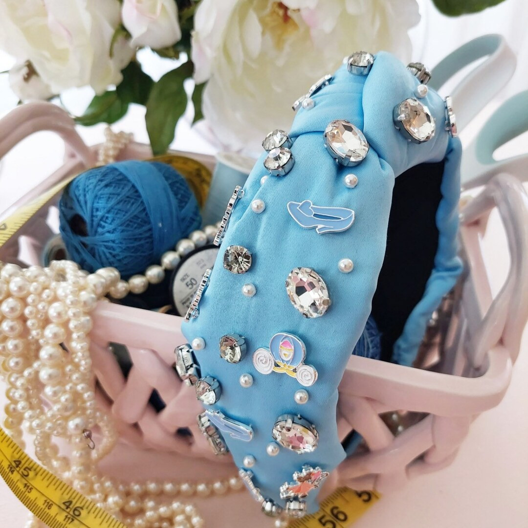 Princess Baby Blue Satin Princess Rhinestone Glass Crystal Rhinestone Womens Knotted Headband Bip... | Etsy (US)