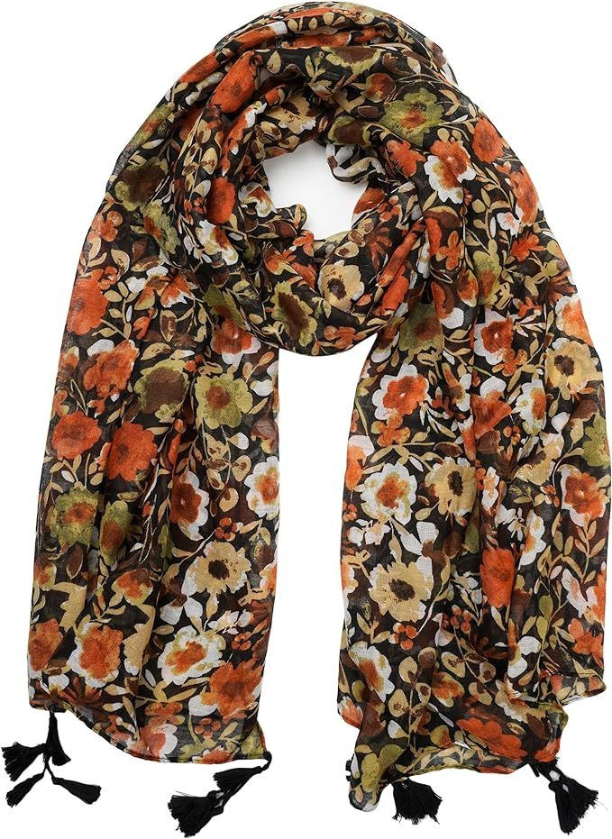 YOUR SMILE Large Boho Scarf for Women Lightweight Floral Printed Scarves Fall Winter Fashion Frin... | Amazon (US)