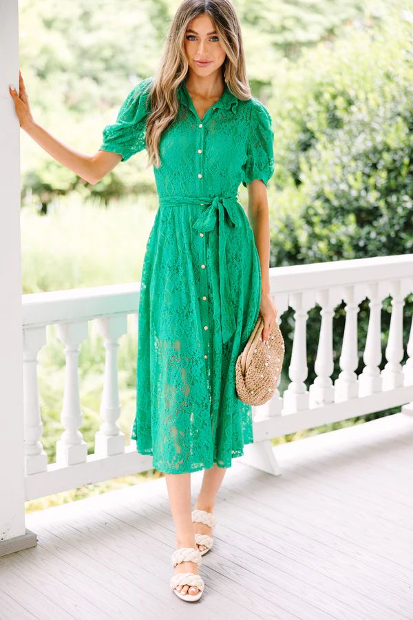 Right On Time Green Lace Midi Dress | The Mint Julep Boutique