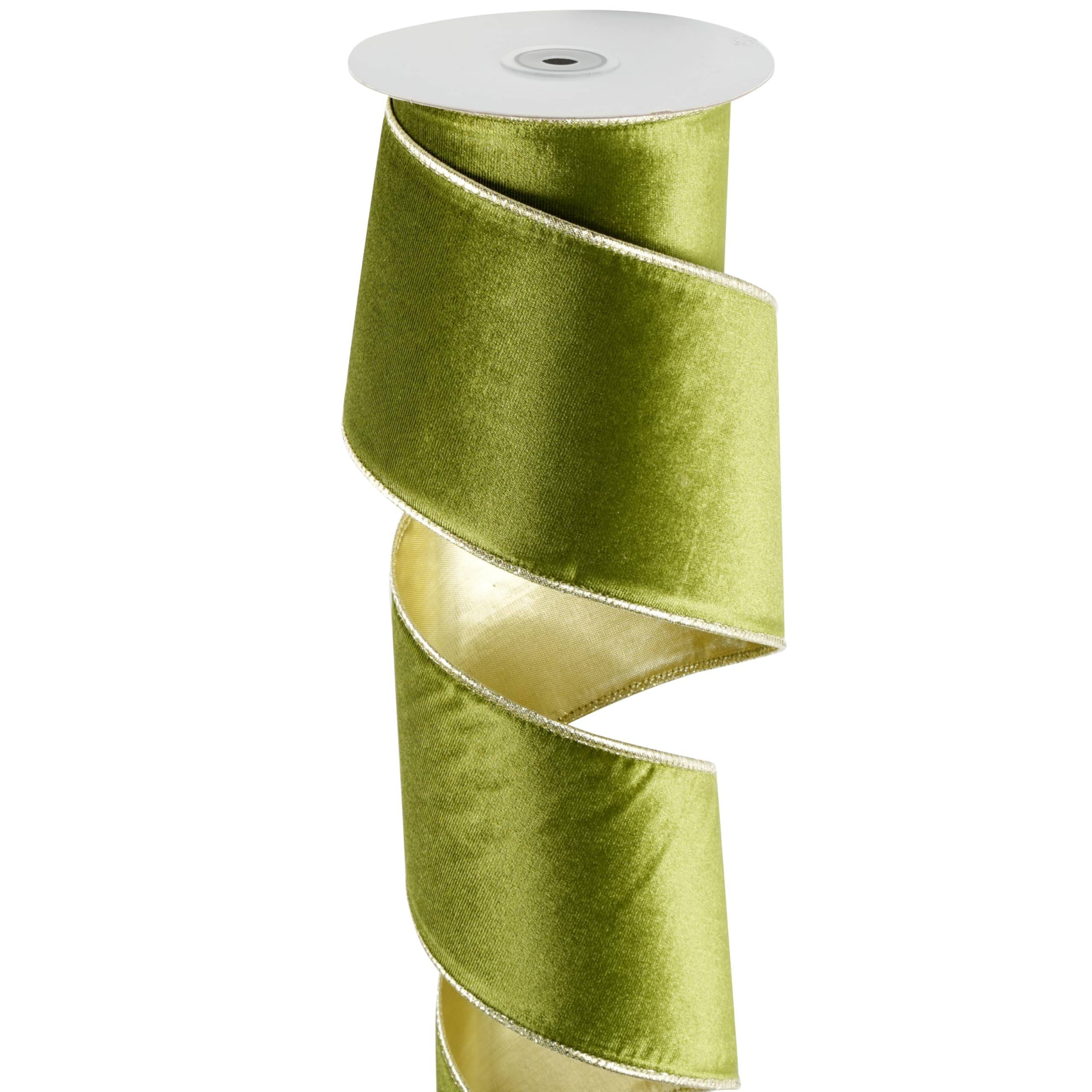 Moss Green Wired Ribbon 4 Inch x 10 Yards Dark Green Velvet Ribbon with Gold Backside, Green and ... | Amazon (US)