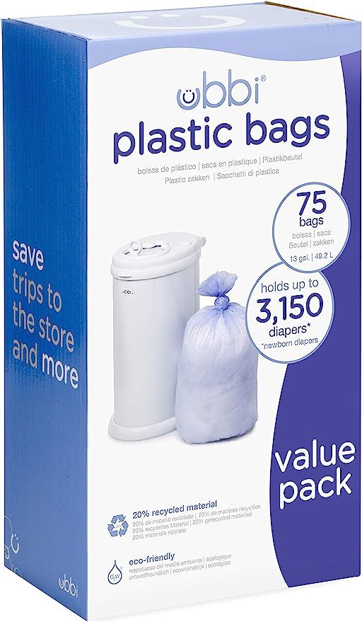 Ubbi Disposable Diaper Pail Plastic Bags, Value Pack, 75 Count, 13-Gallon Bags | Amazon (US)