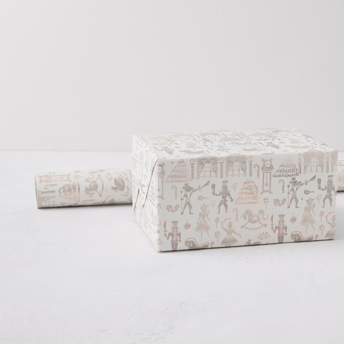 Linocut Nutcracker Foil-Pressed Wrapping Paper Roll | Minted