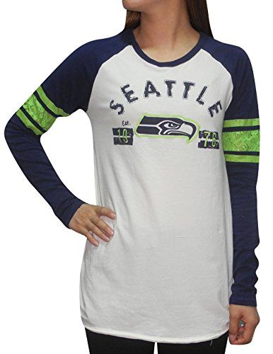 SEATTLE SEAHAWKS Womens NFL Long Sleeve Shirt (Vintage Look) XL Dark Blue & Beige | Amazon (US)