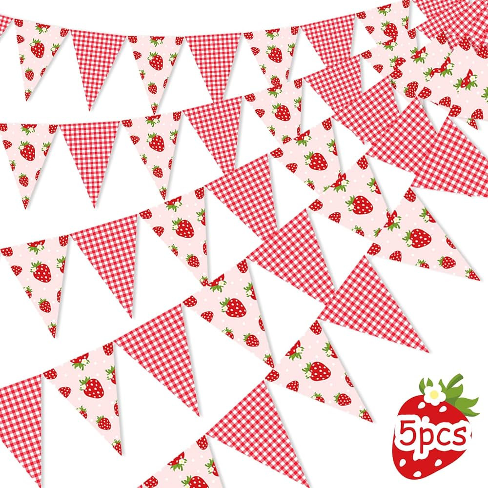 JOYMEMO 5 Pieces Strawberry Pennant Banners - Pre-Strung Strawberry Single Sided Paper Triangle F... | Amazon (US)