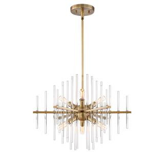 Reeve 6-Light Brushed Antique Bronze Chandelier with Clear Glass Rods Shade | The Home Depot
