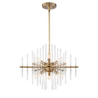 Reeve 6-Light Brushed Antique Bronze Chandelier with Clear Glass Rods Shade | The Home Depot