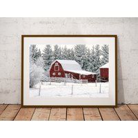 Red Barn in Snow Photograph, Fine Art Print, Farmhouse Country Décor, Rustic Wall Art, Rural Prairie | Etsy (US)