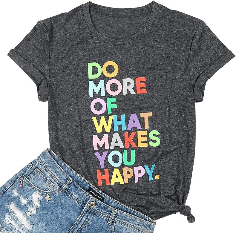 Women's Fun Happy Graphic Tees Cute Short Sleeve Letter Printed T-Shirts Top | Amazon (US)