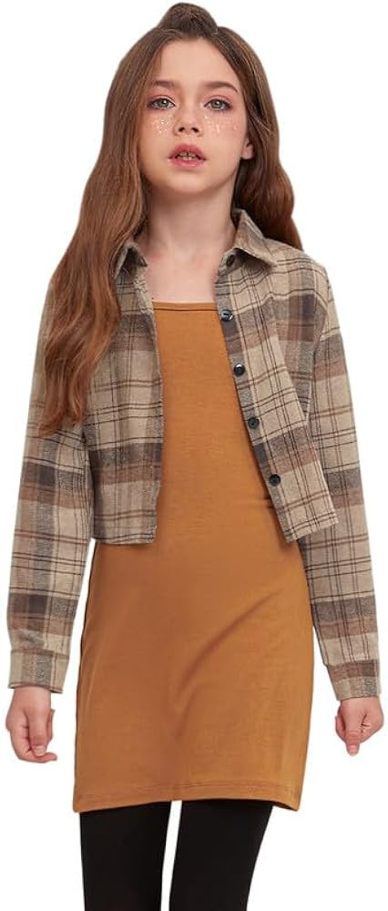 Mirawise Girls Fall Outfits Red Long Sleeve Plaid Dress Shirts Dress 2 Piece Outfits Christmas Cl... | Amazon (US)