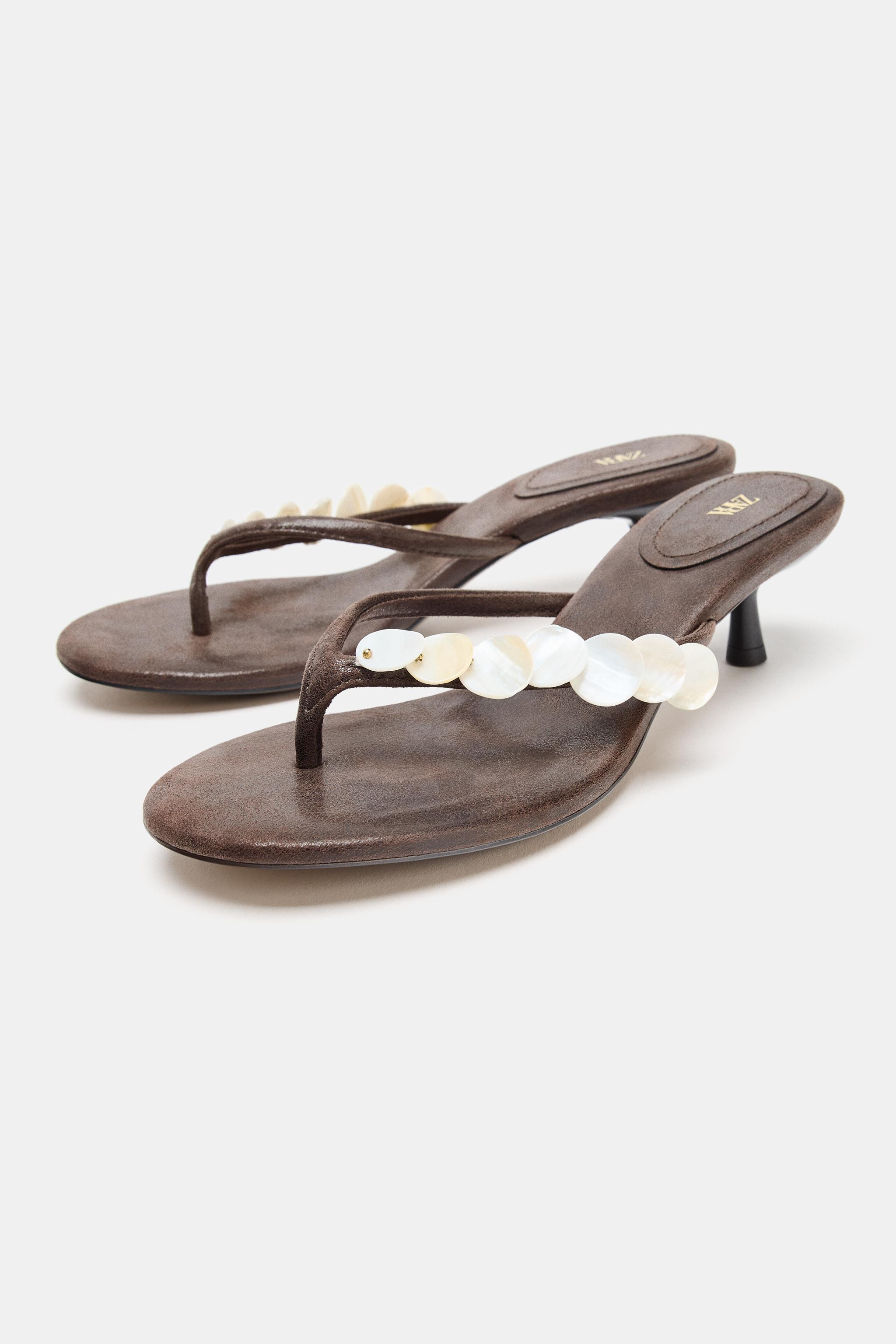 BEADED KITTEN HEEL SANDALS | Zara US