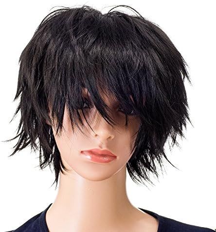 SWACC Unisex Fashion Spiky Layered Short Anime Cosplay Wig for Men and Women (1B-Off Black) | Amazon (US)