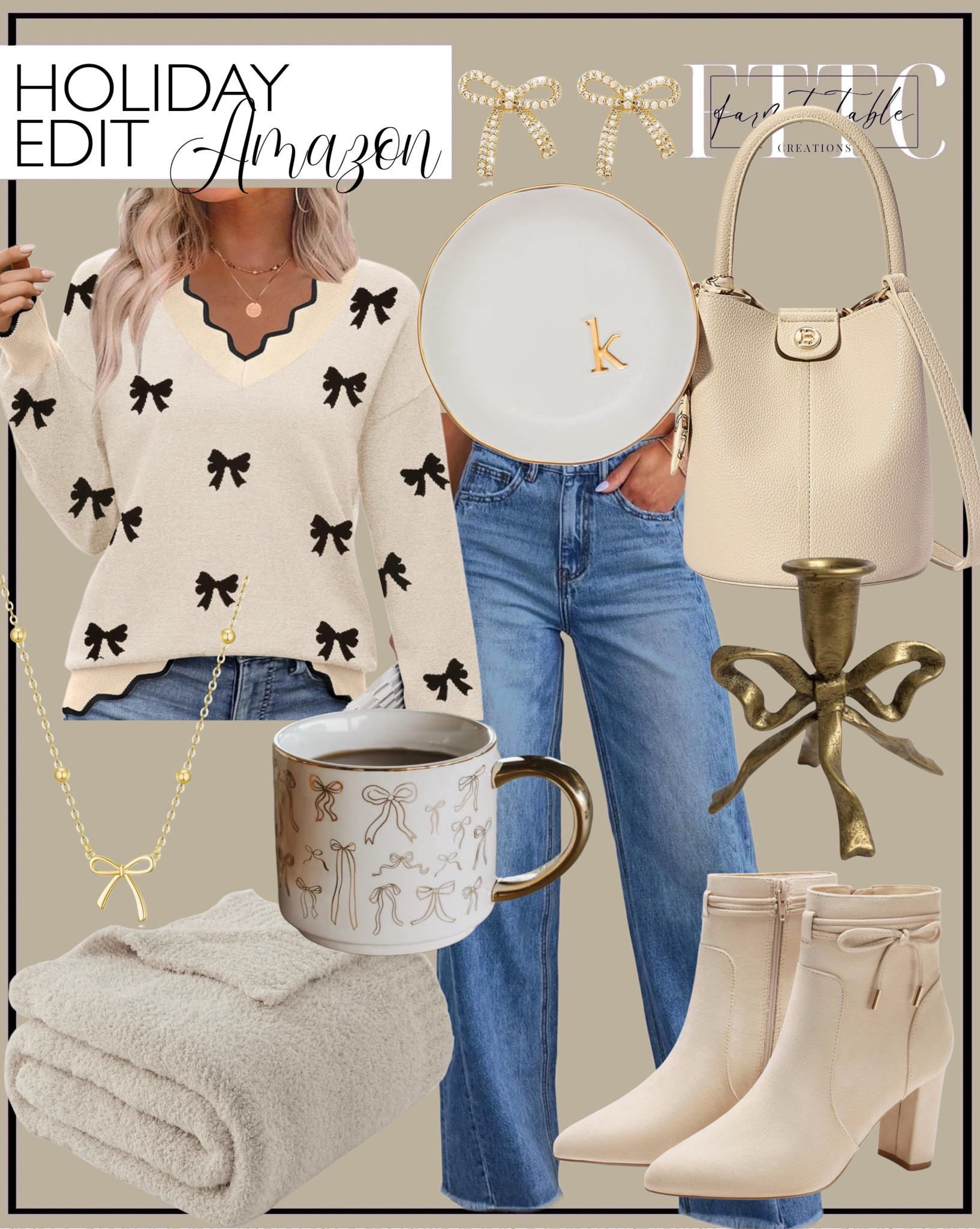 Amazon Holiday Edit | Neutral Bow Finds Arriving Before Christmas

Follow @farmtotablecreations on Instagram for daily home & style finds 🤍

This Amazon holiday edit is filled with timeless neutral pieces that also arrive before Christmas — perfect for last-minute gifting or styling right away. From the cozy bow sweater and classic straight-leg jeans to the cream heeled booties and structured neutral handbag, everything feels festive yet wearable all winter long. I also included the sweetest bow mug for cozy mornings, a soft throw blanket, elegant bow jewelry, and brass bow accents that make easy, thoughtful gifts without feeling seasonal-only.

These are the kind of Amazon finds that save the day during the final countdown to Christmas — beautiful, neutral, and actually useful.

#amazonfinds #amazonfashion #amazonholiday #lastminutechristmas #christmasgifts #neutralstyle #bowdetails #winterstyle #cozyfinds #giftideas #ootd #ootn

#LTKHoliday #LTKHome #LTKootd