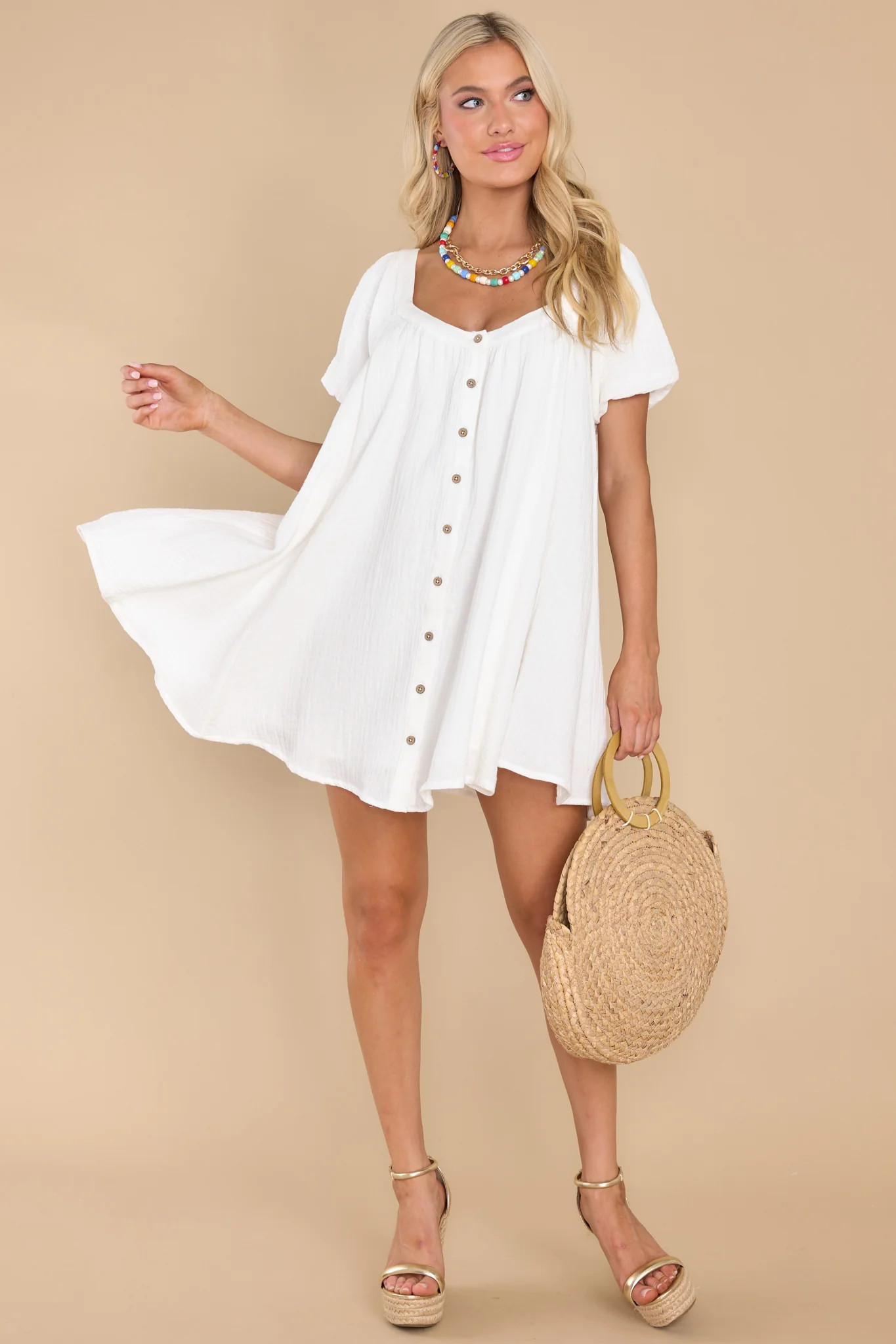 Talk About Charm White Gauze Dress | Red Dress 