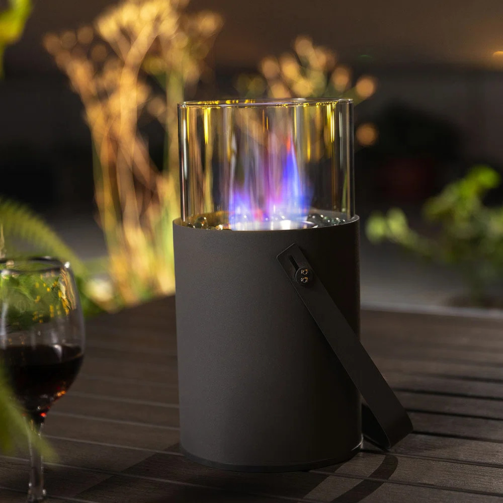 12''H Tabletop Fire Pit - Metal Ethanol/Gel Tabletop Fire Pit With Lockable Handle And Tempered G... | Wayfair North America