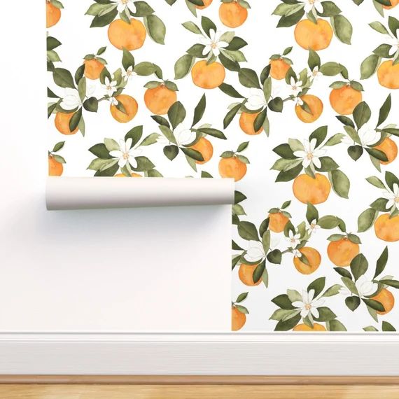 Oranges Wallpaper - Orange Blossom By Mintpeony - Fruit Vintage Kitchen Custom Printed Removable ... | Etsy (US)