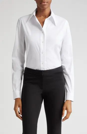 Lafayette 148 New York Point Collar Stretch Cotton Button-Up Shirt | Nordstrom | Nordstrom