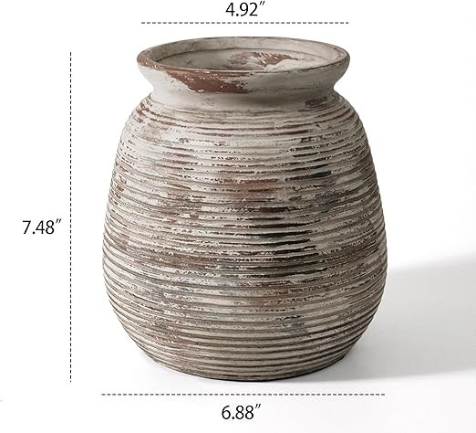 Ceramic Rustic Farmhouse Flower Vase Whitewashed Terra Cotta Decorative Pottery Vintage Terracott... | Amazon (US)