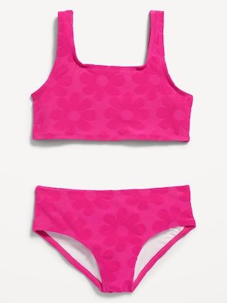 Textured Floral-Terry Square-Neck Bikini Swim Set for Girls | Old Navy (US)