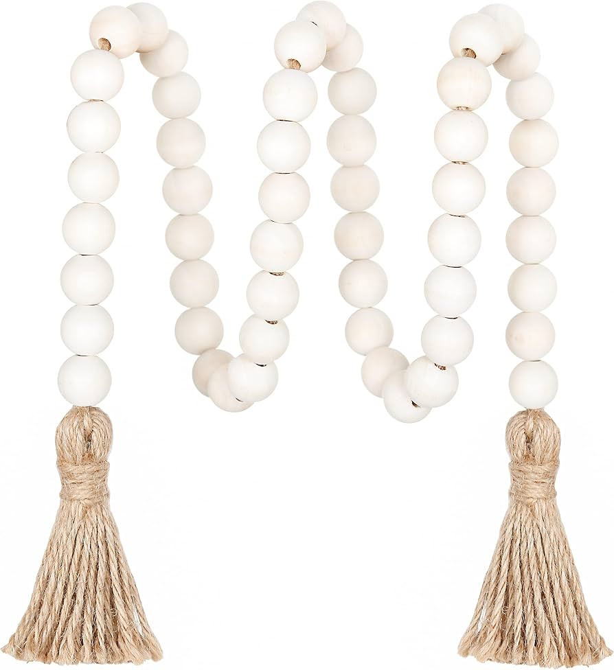 Meplait 39in Wood Bead Garland, Farmhouse Beads with Tassels, Natural | Amazon (US)