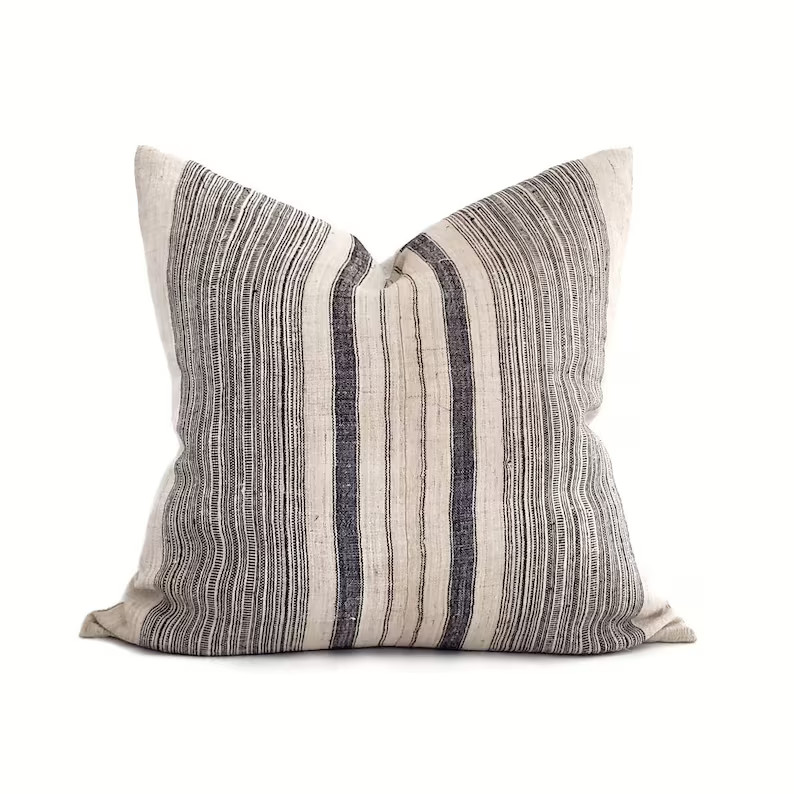 Hmong pillow, 24" black stripe hmong hemp pillow cover, linen stripe pillow | Etsy (US)