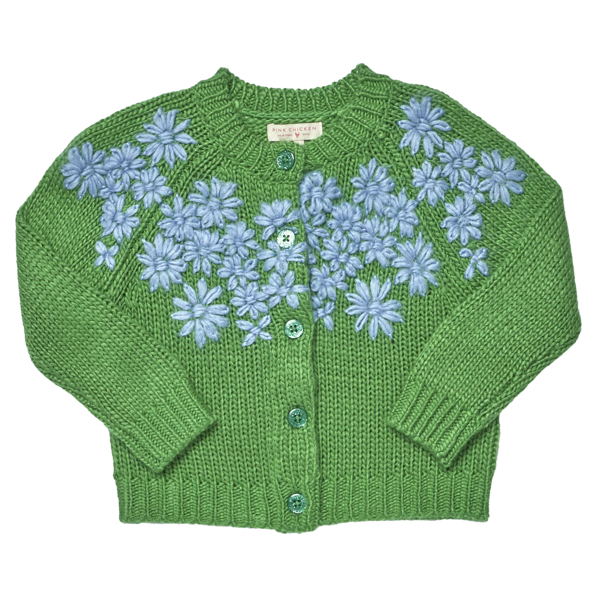 Girls Blossom Sweater - Blue Flower Embroidery | Pink Chicken