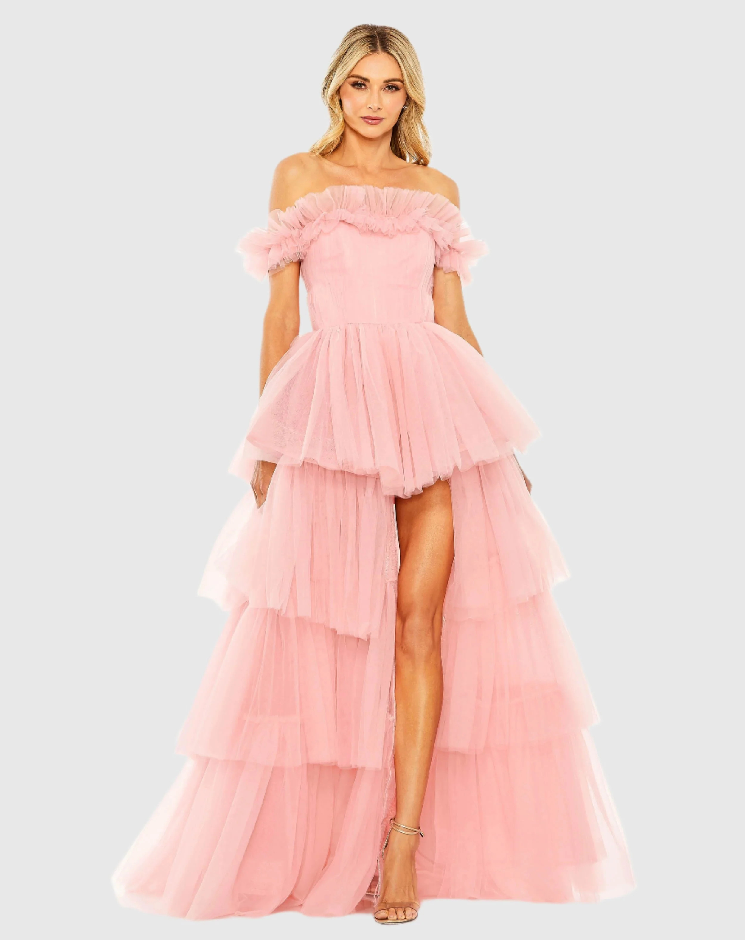 Off-the-Shoulder High-Low Tulle Gown | Mac Duggal