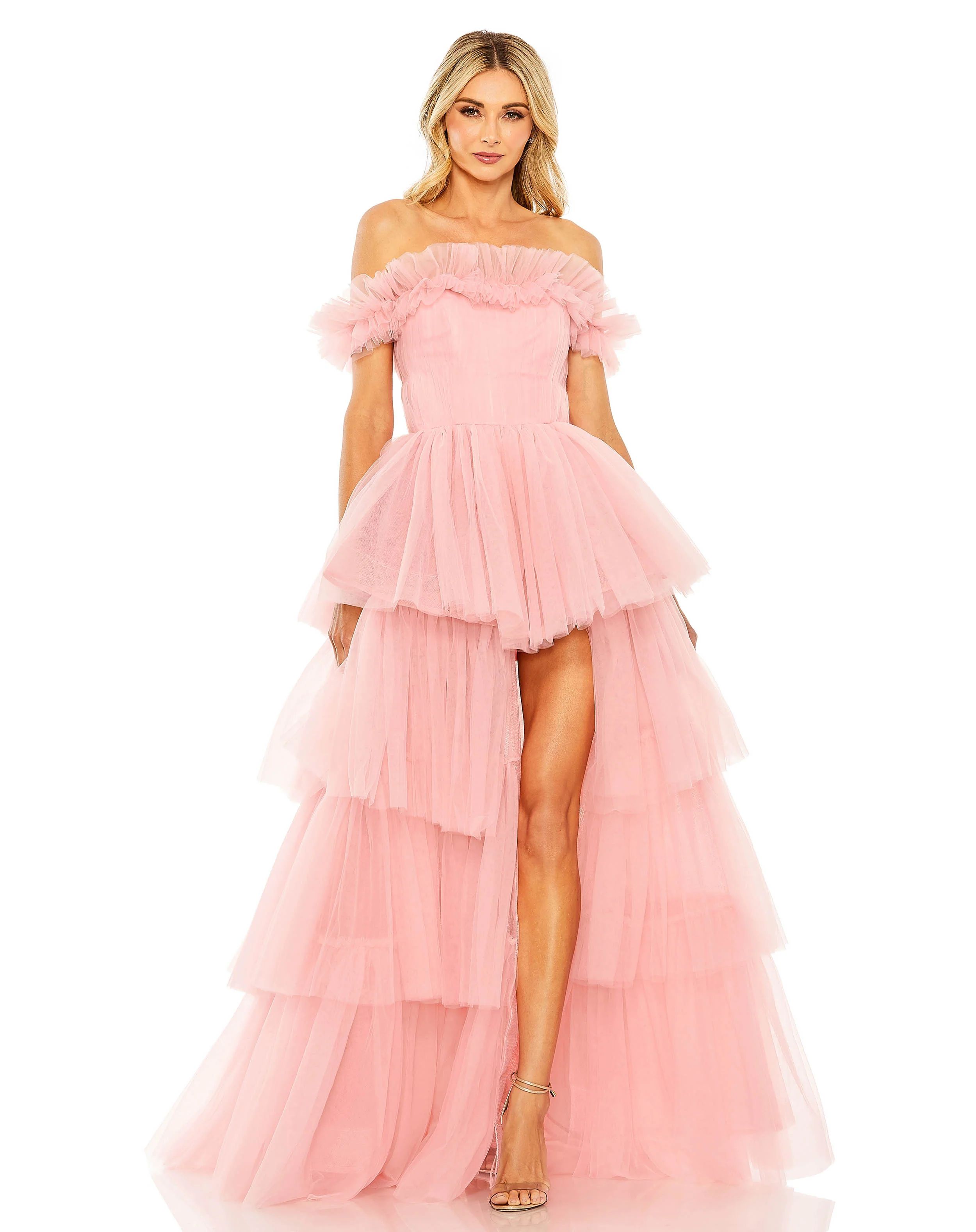 Off-the-Shoulder High-Low Tulle Gown | Mac Duggal