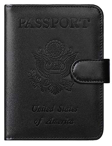 Passport Holder Cover Wallet RFID Blocking Leather Card Case Travel Accessories for Women Men (Black) | Amazon (US)