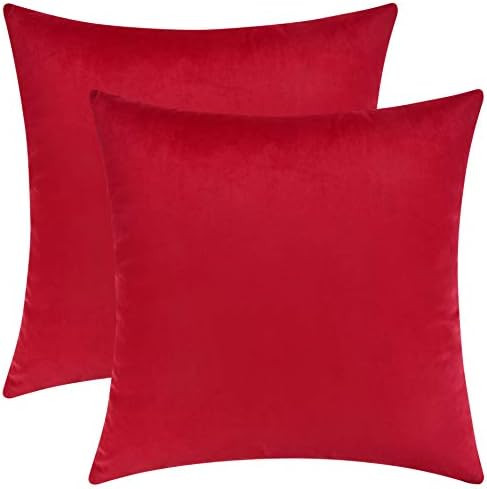 Mixhug Set of 2 Cozy Velvet Square Decorative Throw Pillow Covers for Couch and Bed, Red, 18 x 18... | Amazon (US)