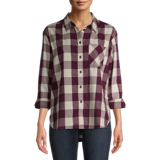 Time and Tru Women's Plaid Button Front Shirt | Walmart (US)