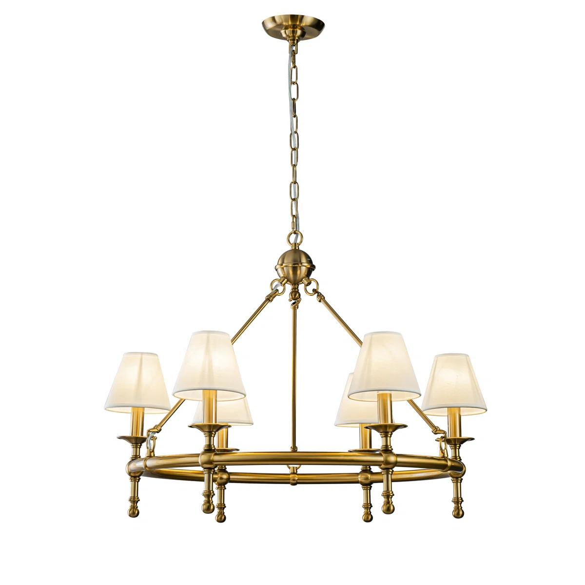 Abdijabar 6 Light Farmhouse Wagon Wheel Chandelier With White Shade For Dining Room | Wayfair North America