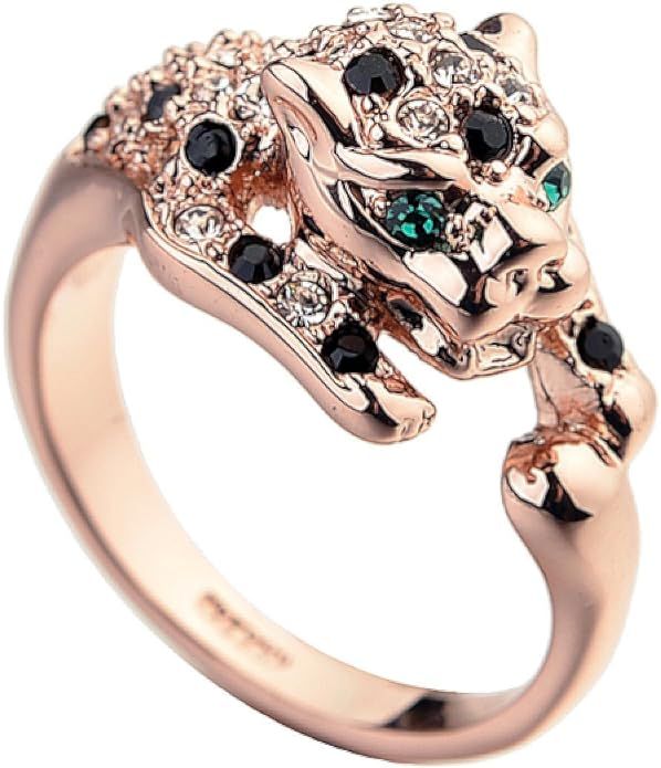 Rose Gold Plated Animal Leopard Ring with Clear and Black Cubic Zirconia Jaguar Sport Dots Fashio... | Amazon (US)