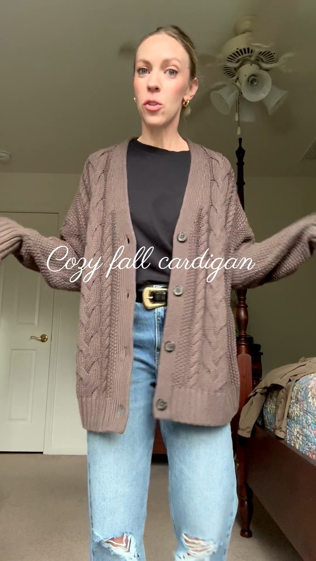 Cozy fall cardigan - 100% cotton and the cable knit is so pretty - I sized up to a S

#LTKSeasonal #LTKOver40 #LTKTravel