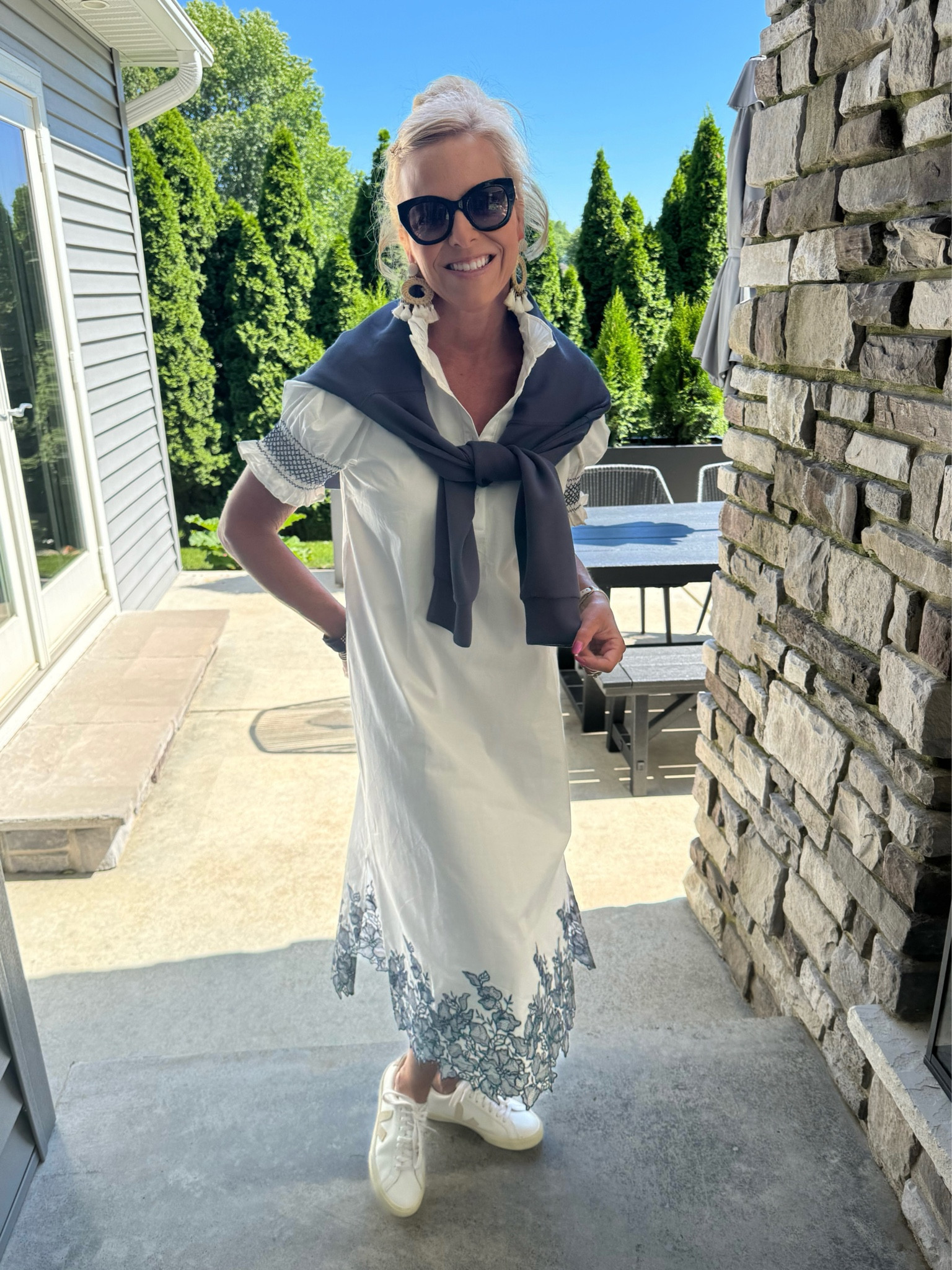 Add a crew sweatshirt over the shoulders to this preppy summer dress. Summer Outfit 4th of July outfit 

#LTKOver40 #LTKWorkwear #LTKStyleTip