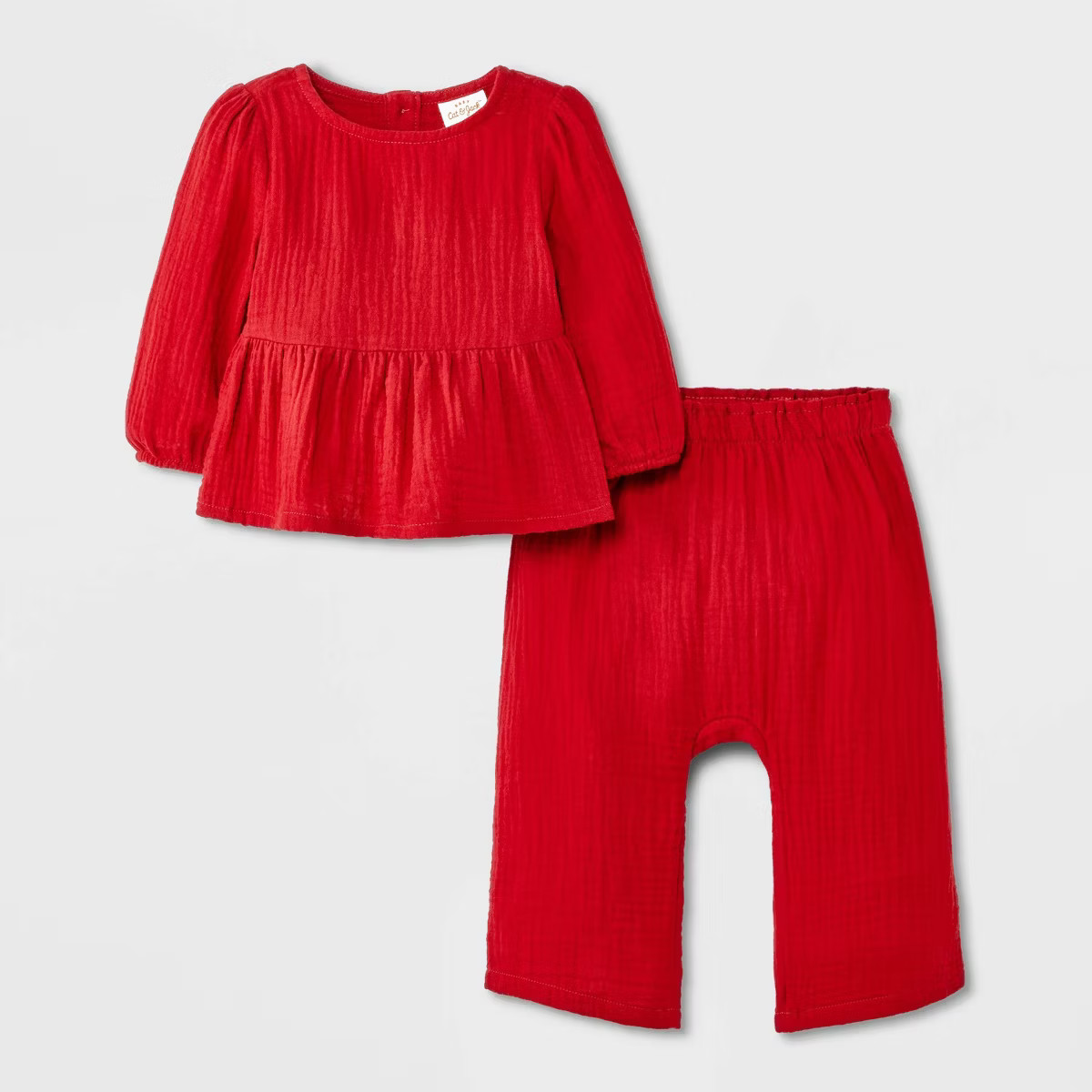 Baby Girls' 2pc Gauze Peplum Shirt and Pants Set - Cat & Jack™ Red 24M | Target